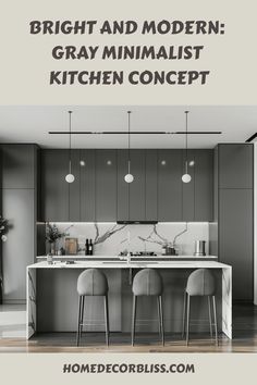 Minimalist Kitchen Organic Modern Gray Kitchen, Minimal Grey Kitchen, Matte Gray Backsplash Kitchen, Gray Kitchen Aesthetic, Kitchen Aesthetic Minimalist Dark