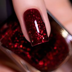 ILNP Bitten - Deep Blood Red Jelly Shimmer Nail Polish Red Nails Sparkle Glitter, Dark Red Sparkle Nails, Dark Red Glitter Nails, Red And Gold Glitter Nails, Dark Red Christmas Nails, Red Sparkle Nails, Red Sparkly Nails, Red Glitter Nail Polish, Ilnp Nail Polish