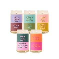 Whether you're winding down for a self care night, setting the mood for a party, or just need a pick-me-up after a long day, lighting your fave Color My Happy candle is always the right choice. With 5 color-block candles to choose from in a fun can-shaped glass, your new candle will bring all the best vibes and scents! Self Care Night, Best Vibes, Rock Candle, Setting The Mood, Color Me Happy, Block Candles, Ice Cream Social, Funny Candles, Work Hard Play Hard