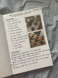 an open recipe book with pictures of cookies