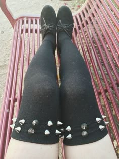 (not my photo) Studs Clothes, Studded Leggings, Knee Highs, Long Socks, Knee Socks, Glam Rock, Grunge Style, Pastel Goth