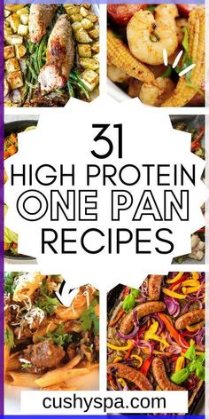 high protein one pan recipes with text overlay