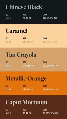 the color scheme for different colors and numbers in an infographal style, including oranges