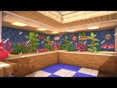 a room with plants and flowers on the wall, in pixel art style for minecraft