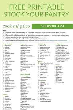 a printable grocery list with the words, free printable stock your pantry and shopping list