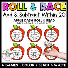 the roll and race game with apples for addition to subtract within 20 games