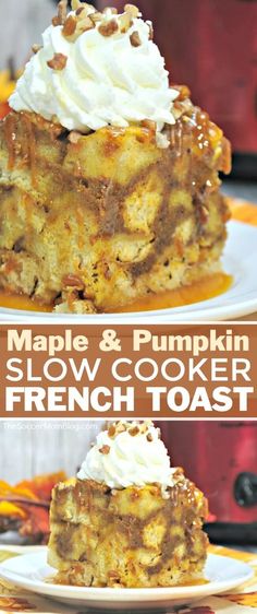 this is an image of a slice of maple and pumpkin slow cooker french toast