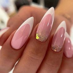 French Nail Designs Almond Shape, French Tip Stiletto Nails, French Nails Almond, Multicolored Nails, Milky Nails, French Tip Acrylic Nails, Casual Nails