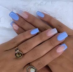 Shellac Summer Nails 2023, Gel Nails Ideas Coffin Short, Nails For Summer Vacation Beach, Blue Nails With French Tip, Blue Tip French Nails, Simple Summer Nails Coffin, Nails For Trip, Gel Nails Ideas Short Summer Simple, Summer Nails Ideas 2024