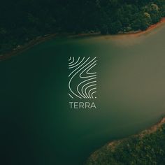 an aerial view of a lake with the word terra on it's left side