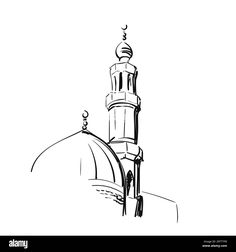 a black and white drawing of a mosque