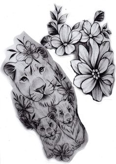 some tattoos with flowers and animals on them