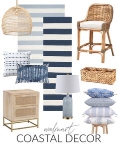 blue and white coastal decor with text overlay