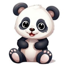 a panda bear sitting on the ground with big eyes