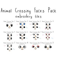 an animal crossing faces pack is shown in different styles and sizes, including the eyes