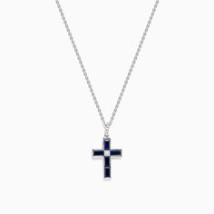 Effy Royale Bleu 14K White Gold Sapphire and Diamond Cross Pendant Stamped 14k White Gold Cross Jewelry, White Gold Sapphire, Diamond Cross, Diamond Cross Pendants, Cross Pendant, Cross Necklace, Sapphire, Silver Necklace, White Gold