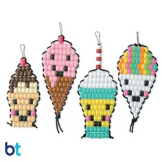 three beaded ice creams hanging from hooks