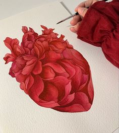 a drawing of a heart with red flowers on it and a pair of scissors in the foreground