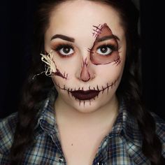 Halloween Makeup Scarecrow, Unique Halloween Makeup, Halloween Makeup Tutorial Easy, Meme Costume