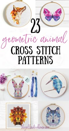 cross stitch patterns with the words 23 geometric animal cross - stitch patterns on it and an image