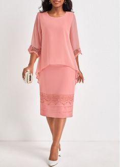 Color:Dusty Pink;Size:M;Size:L;Size:XL;Size:XXL;Package Contents:1 X Dress;Occasion:Work;Style:Elegant; Elegant Pink Two-piece Dress For Spring, Elegant Pink Two-piece Dress For Party, Elegant Pink Two-piece Party Dress, Elegant Fitted Fake Two-piece Dress, Grandma Dress, Spring Fashion Work, Plus Size Elegant Dresses, Dusty Pink Dresses, Bodycon Casual