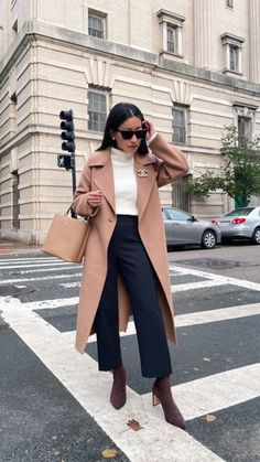 Petite Coats For Women, Work Outfit With Boots, Sock Boots Outfit, Uniqlo Coat, Extra Petite Blog, Winter Work Outfit, Outfit With Boots, Tan Trousers, Extra Petite