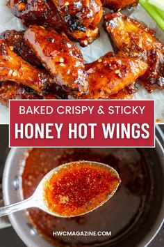 baked crispy and sticky honey hot wings are the perfect side dish for any meal