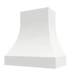 a white range hood on a white background with the top facing upward to the left