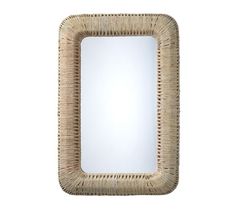 a square mirror made out of wicker on a white background