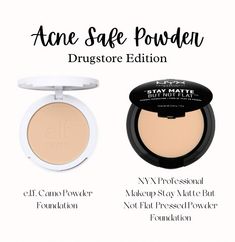 Acne Safe Drugstore Powder, Acne Safe Setting Powder, Acne Safe Makeup Drugstore, Acne Safe Powder, Acne Safe Drugstore Makeup, Elf Camo Powder Foundation, Drugstore Primer, Nyx Powder