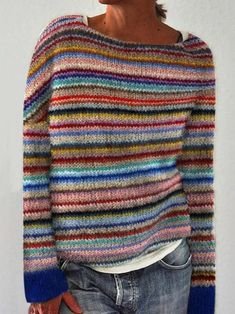 Women's Spring/Fall Ethnic Casual Long Sleeve Crew Neck Yarn/Wool Yarn Sweater | justfashionnow Ladies Cardigan Knitting Patterns, Cardigan Knitting Patterns, Ladies Cardigan, Winter Pullover, Estilo Chic, Fair Isle Sweater, Chunky Knits Sweater, Casual Sweaters, Zambia