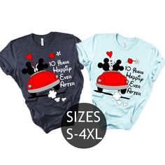 Mickey And Minnie Celebrating Anniversary shirt, Couple shirts, Husband and Wife Anniversary Shirts, Matching Anniversary Shirts How to Order: 1. Choose size  from the drop down menus, and add it to your cart ALL UNISEX SIZES About the Fit: These are unisex sizing, so be sure to check the measurement chart in the pictures. Shirts run true to size for a unisex, retail fit. Ladies may want to order a size down for a more fitted tee. The sleeves don't come rolled like what is pictured, but you can roll them once you're wearing it for a cute look! Everything is made and printed in the USA.  Please note that all of our products are print on demand. We do the item as customer ordered in style, color and size.  Please allow 1"-2" tolerance for the size discrepancies ------------------------------ Disney 50th Anniversary Shirt, His And Hers Disney Shirts, Anniversary Shirts, Cute Disney Shirts, Shirt Images, Disney Couple Shirts, Disney 2024, Disney World Shirts, Anniversary Shirt