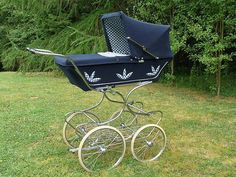 an old fashioned baby carriage in the grass