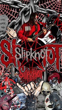 a collage of various images with the words slipknot on them and skulls