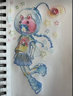 a drawing of a cartoon character with stars in the background