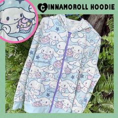 Kawaii Sanrio Cinnamoroll Hoodie - Kawaii Zip Up Sweatshirt Sanrio V Kawaii Blue Sanrio Hoodie W Cinnamoroll Dog. Hoodie Jacket W Repeating Print Of Iconic Sanrio Character Cinnamoroll. Hoodie Has A Relaxed Fit. Purple Zipper. This Htf Cinna Hoodie Is Part Of The Sanrio Smiles Collection. Nwt! Size Is Asian M-L - So Approx A Larger M In Us Sizes. Comment For Exact Measurements Imported From Japan. Import Proofs Available. Offers Welcome!!! #Sanrio #Cinnamoroll #Cinna #Kawaii #Hoodie Cinnamon Roll Hello Kitty Hoodie, Kawaii Hoodie With Cartoon Print, White Kawaii Hoodie Outerwear, Kawaii Blue Cotton Hoodie, Blue Cotton Kawaii Hoodie, White Kawaii Hoodie With Cartoon Print, White Kawaii Hoodie With Drawstring, White Kawaii Sweatshirt With Drawstring Hood, White Kawaii Hoodie Top