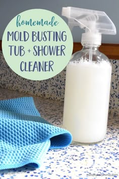 homemade mold busting tub and shower cleaner with text overlay that reads homemade mold busting tub and shower cleaner