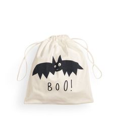 a bag with a bat on it that says boo in black letters and the word boo is