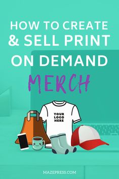 the words how to create and sell print on demand merch in front of a laptop