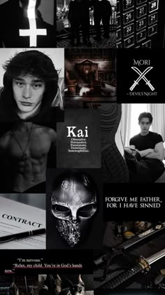 a collage of black and white images with the words kaj on them,