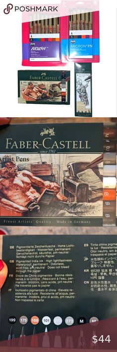 Micron & Faber-Castell Lot of 4 Pen Sets; Black, Classic & Colored 26 Pens NWT Pitt Artist Pens, New Pen, Artist Pens, Tinta China, Gesture Drawing, India Ink, Faber Castell, Pen Sets, Student Art