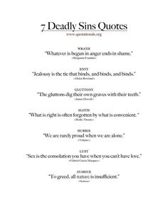 an image of the title page for seven deadly sin's quotes, written in black and