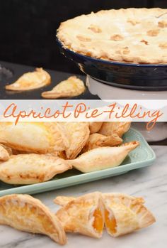 an image of apricot pie filling on a plate next to other pies