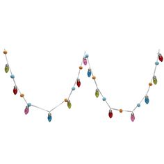 a string of multicolored lights on a white background