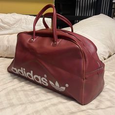 Vintage Adidas Faux Leather Dark Red Handle Bag. Mid Size Bag. Handles And Zipper In Good Condition. Adidas Bags, Duffel Bags, Cool Fits, Red Adidas, Mid Size, Vintage Adidas, Handle Bag, Duffel Bag, Dark Red