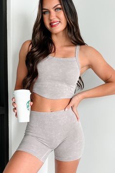 92% NYLON, 8% SPANDEX Model Wearing Size S/M Color: Ash Grey Comes As A Set: Top & Bottoms Top: Square Neckline, Racerback, Bust Lining, Cropped Length Bottoms: Fitted Biker Shorts With Elastic Waistband Both Pieces Have Stretch Top: 6.5 " Armpit To Hemline Bottoms: 9" Mid Rise, 5" Inseam For Model Size Specs Please Check Size Charts Restocked: 8/10/24 Style Athleisure, Graphic Dress, Stretch Top, Basic Dress, Short Mini Dress, Swimwear Sale, Airport Outfit, Cutout Dress, Basic Tops