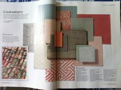 an open magazine with many different colors and patterns on the pages, including carpeting