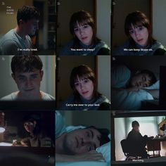 many different pictures of people in bed with one person looking at the camera