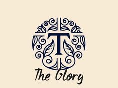 the letter t is surrounded by leaves and swirls in this monogrammed logo