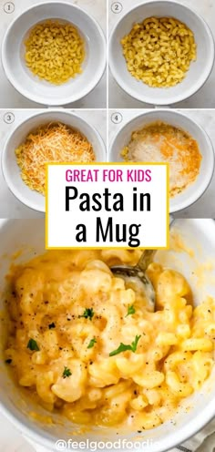 the steps to make pasta in a mug